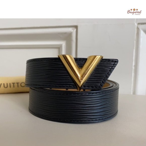 Authentic Louis Vuitton Black Epi Calfskin Leather Essential V Buckle Belt 80/32